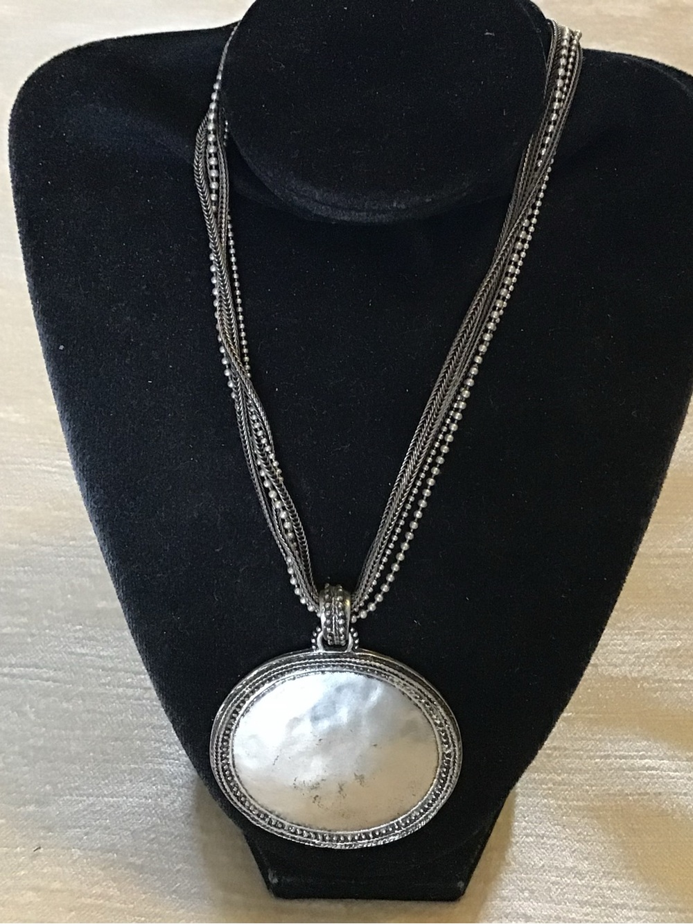 Chico's Multi-Strand Silver-Tone Necklace with Oval Pendant